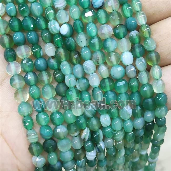 Green Stripe Agate Beads Faceted Coin