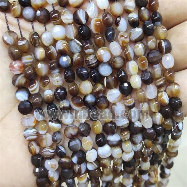 Coffee Stripe Agate Beads Faceted Coin