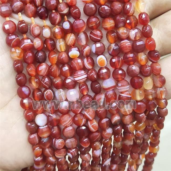 Red Stripe Agate Beads Faceted Coin