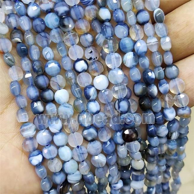 Blue Stripe Agate Beads Faceted Coin