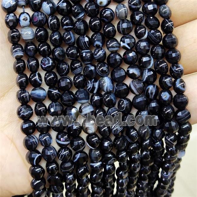 Black Stripe Agate Beads Faceted Circle