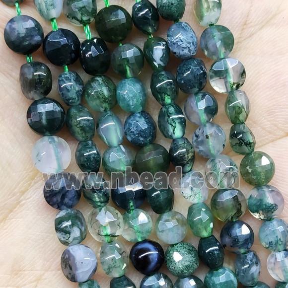 Green Moss Agate Beads Faceted Coin