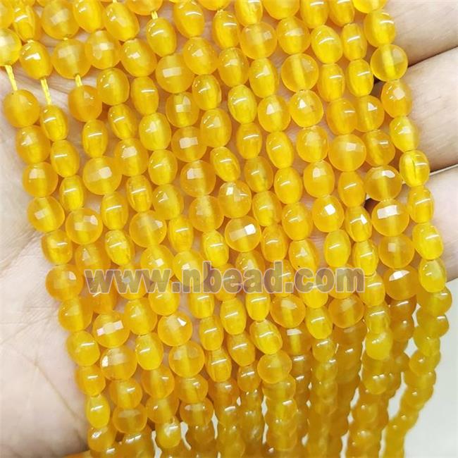 Yellow Jade Beads Faceted Coin Dye