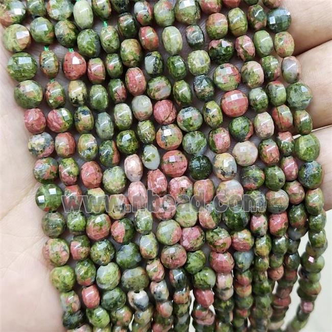 Unakite Beads Faceted Coin Green