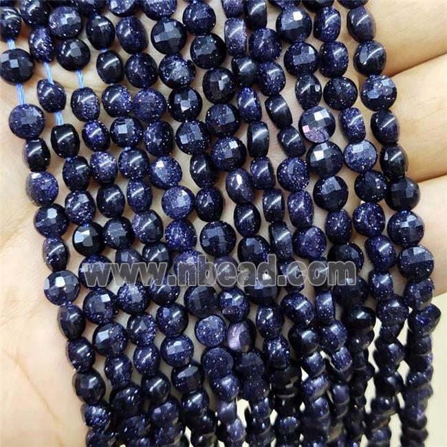 Blue Sandstone Beads Faceted Coin