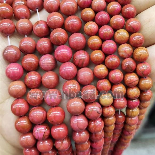 Red Wood Lace Jasper Beads Smooth Round Dye