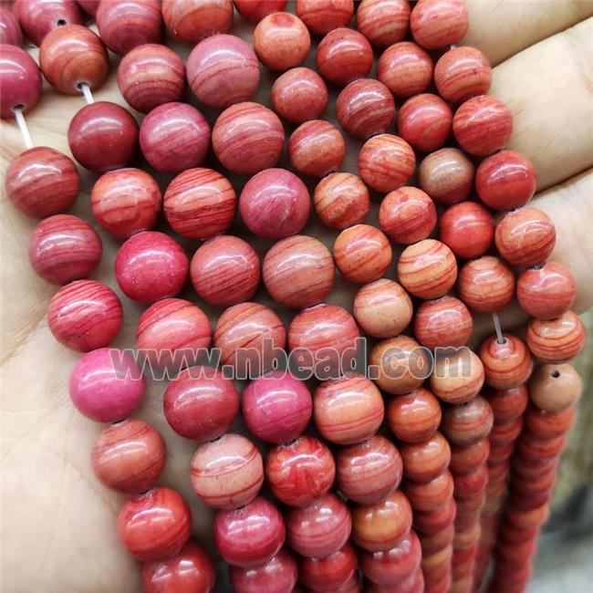 Red Wood Lace Jasper Beads Smooth Round Dye