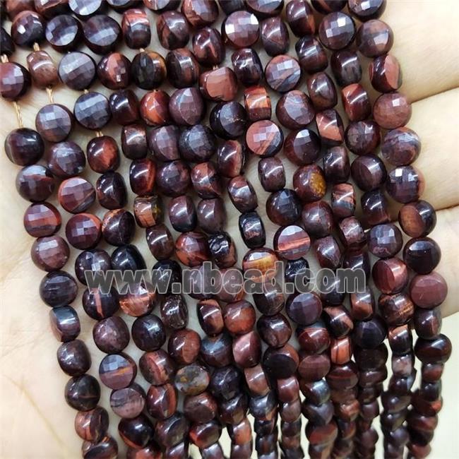 Red Tiger Eye Stone Circle Beads Faceted