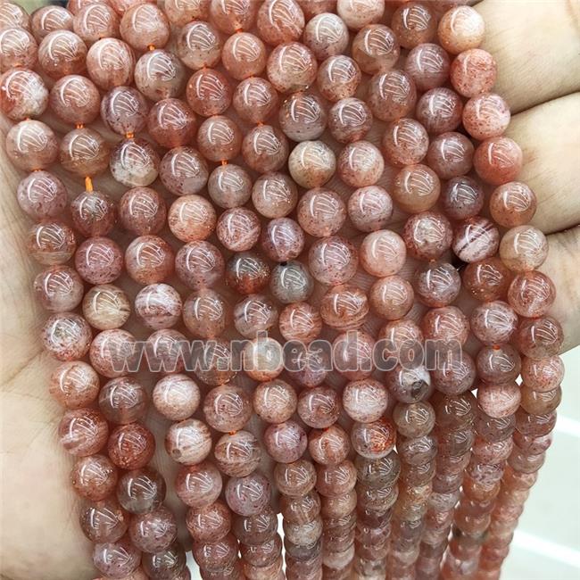 Gold Sunstone Beads Smooth Round Pink A-Grade