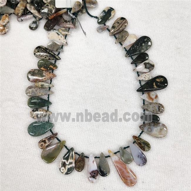 Natural Ocean Agate Teardrop Beads Graduated Topdrilled Multicolor
