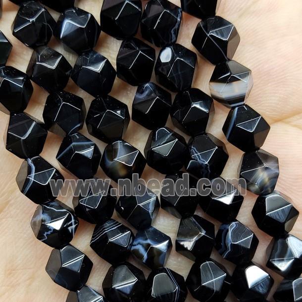 Natural Black Agate Beads Cut Round