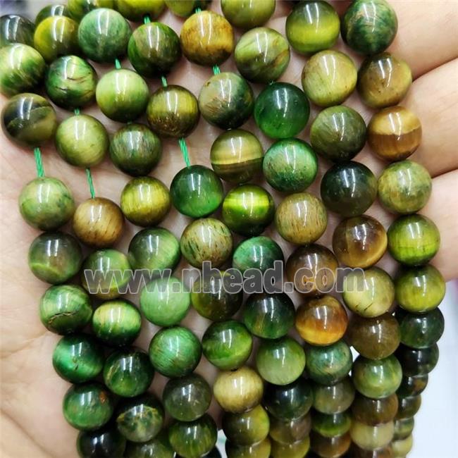 Tiger Eye Stone Beads Green Smooth Round