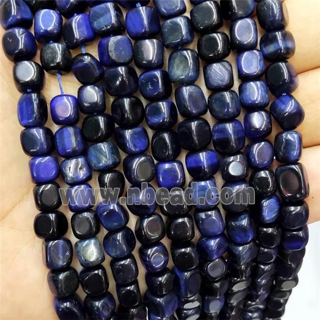 Blue Tiger Eye Stone Cube Beads
