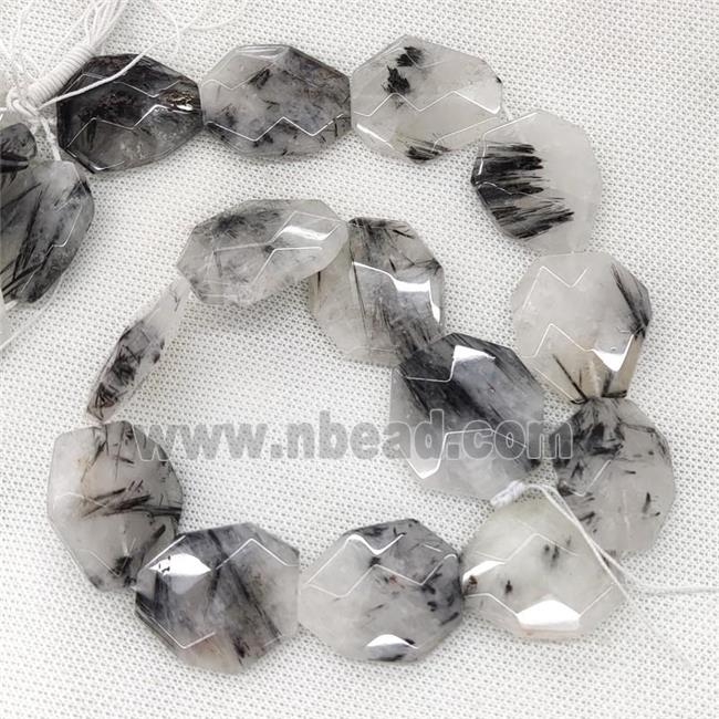 Black Rutilated Quartz Beads Faceted Slice