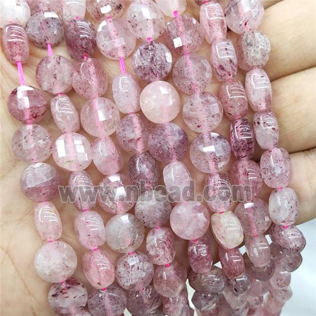 Pink Strawberry Quartz Beads Faceted Circle