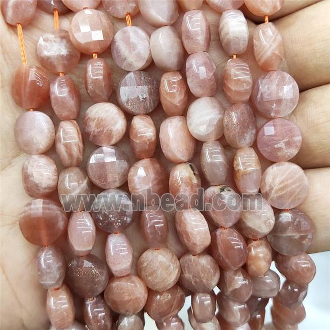 Peach Sunstone Beads Faceted Circle