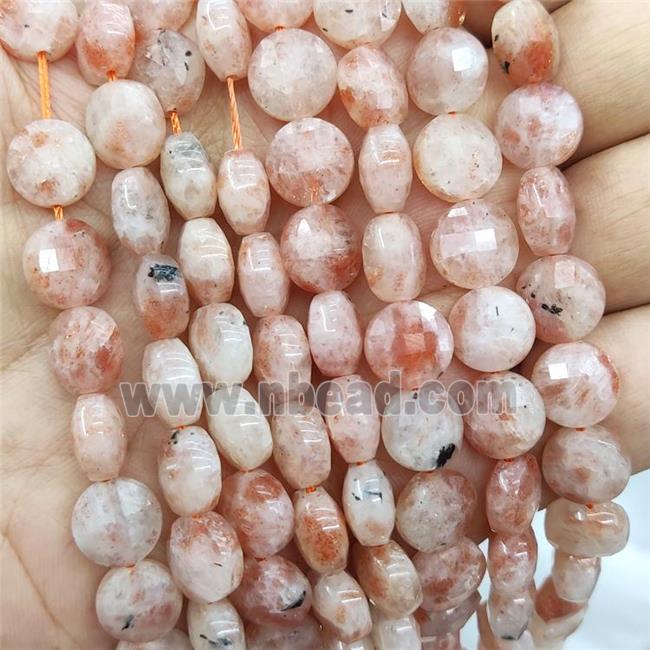 Peach Gold Sunstone Beads Faceted Circle