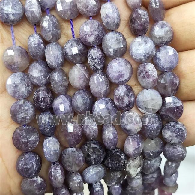 Purple Lepidolite Beads Faceted Coin Button