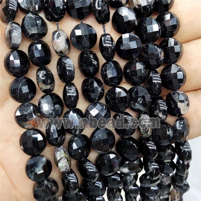 Black Tourmaline Beads Faceted Circle
