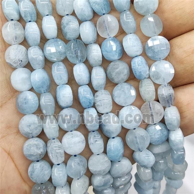 Natural Aquamarine Beads Blue Faceted Circle