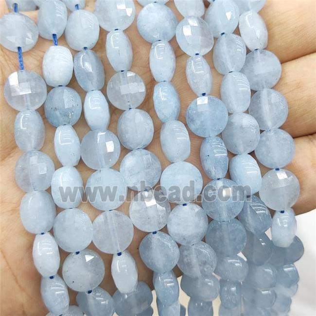 Natural Aquamarine Beads Faceted Circle Blue Treated