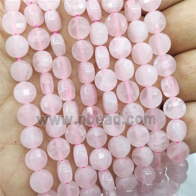 Pink Rose Quartz Beads Faceted Circle