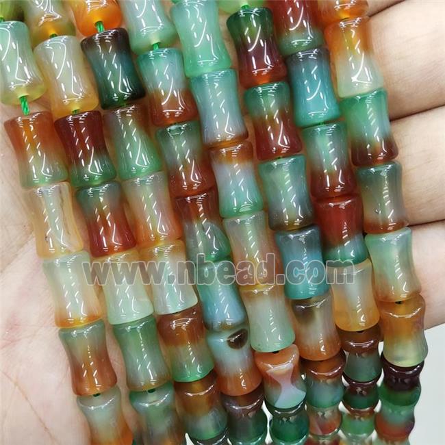 Natural Agate Beads Bamboo Green Red Dye