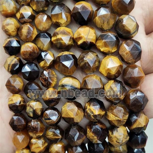 Natural Tiger Eye Stone Beads Diamond Cut Round