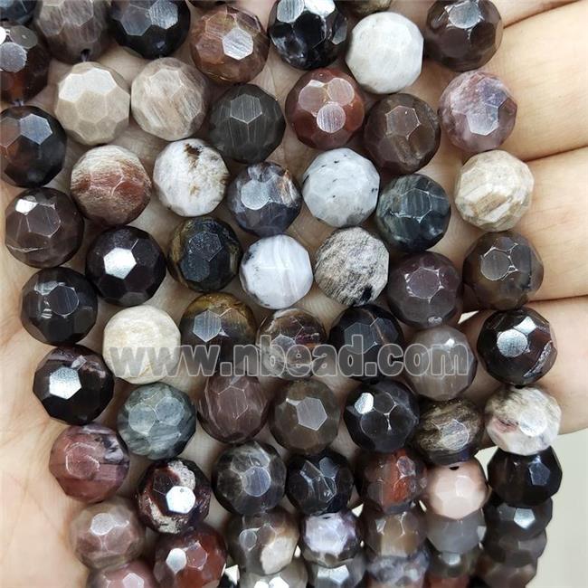 Natural Wood Petrified Jasper Beads Faceted Round