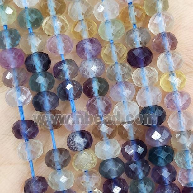 Natural Fluorite Beads Multicolor Faceted Rondelle