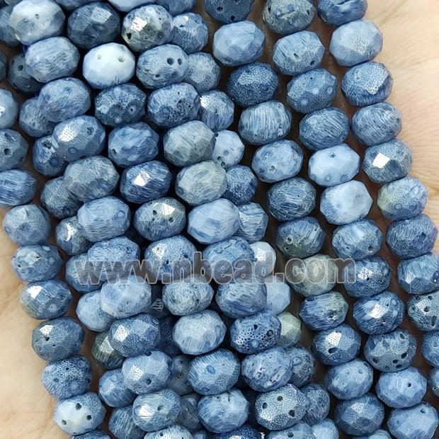 Natural Coral Fossil Beads Blue Faceted Rondelle