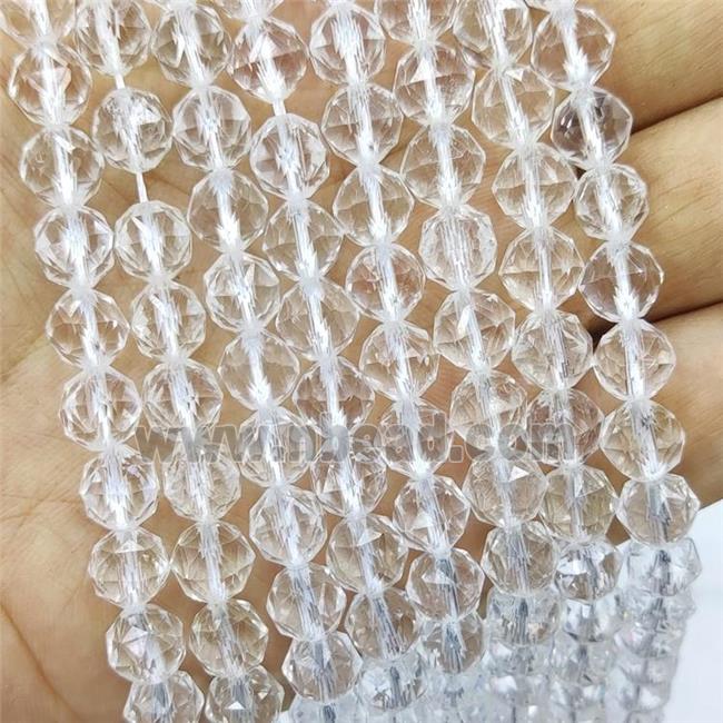 Natural Clear Quartz Beads Round Diamond Cut