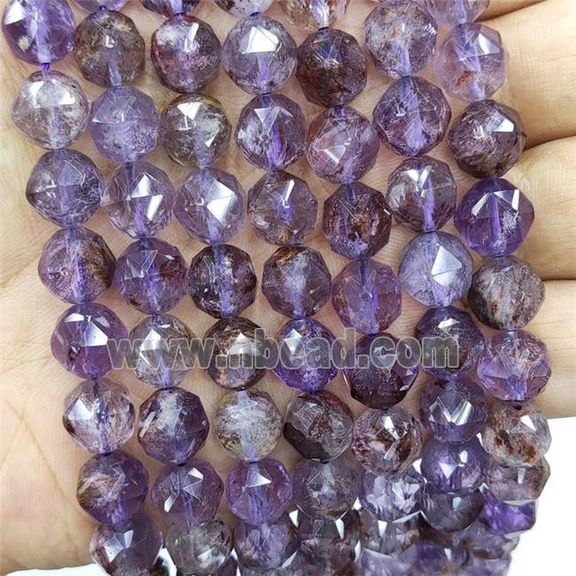 Natural Purple Phantom Quartz Beads Cut Round
