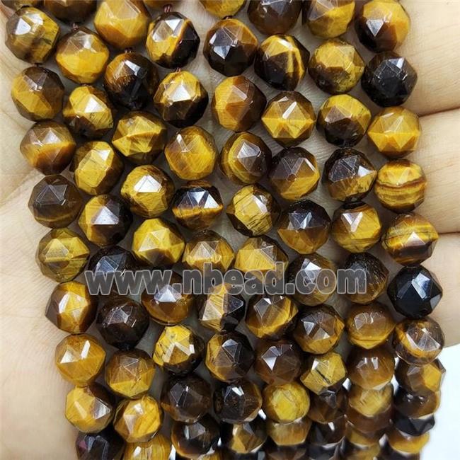 Natural Tiger Eye Stone Beads Yellow Round Diamond Cut