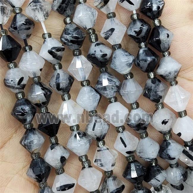 Black Rutilated Quartz Bicone Beads
