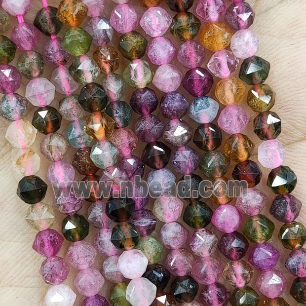 Natural Tourmaline Beads Multicolor Diamond Cut Round