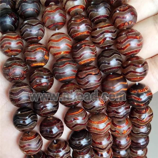 Tibetan Dzi Agate Beads Round Coffee Wave