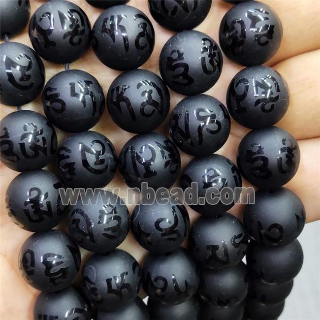 Black Onyx Agate Buddhist Beads Smooth Round Om Mani Padme Hum
