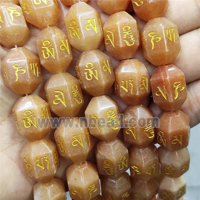 Red Aventurine Prism Beads Buddhist Carved Om Mani Padme Hum