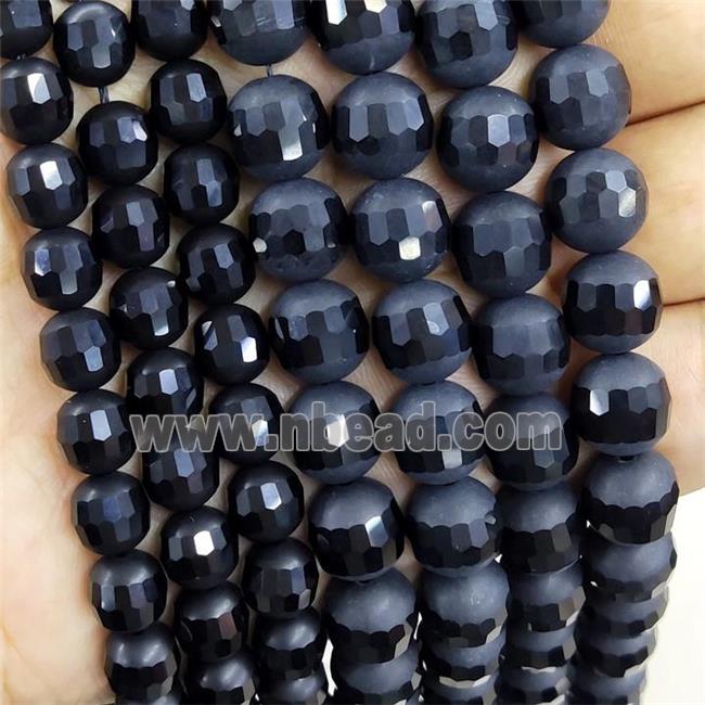 Black Onyx Agate Beads Round Faceted Matte