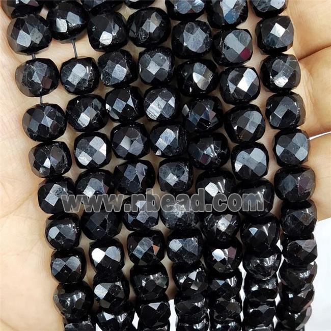 Natural Black Tourmaline Beads Faceted Cube