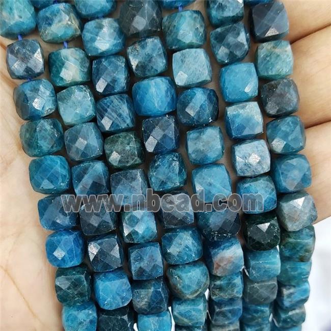 Natural Apatite Beads Blue Faceted Cube