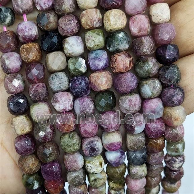 Natural Tourmaline Beads Multicolor Faceted Cube