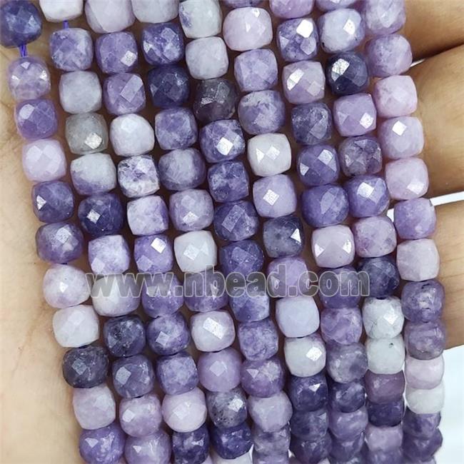 Natural Purple Lepidolite Beads Faceted Cube