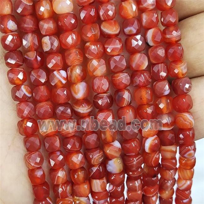 Natural Red Stripe Agate Beads Faceted Cube