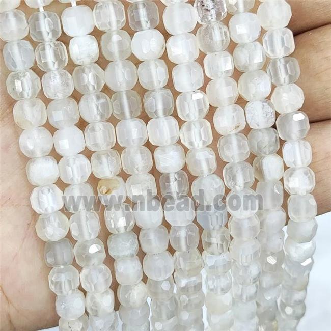 Natural Whitegray Moonstone Beads Faceted Cube