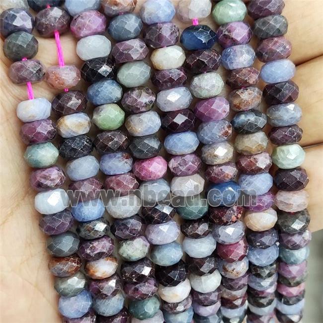 Natural Corundum Beads Multicolor Faceted Rondelle
