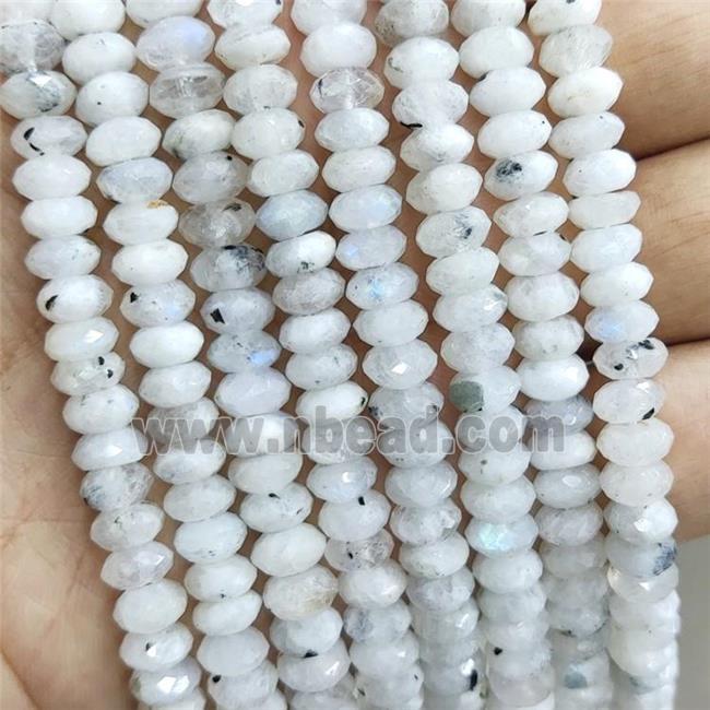 Natural Rainbow White Moonstone Beads Faceted Rondelle B-Grade