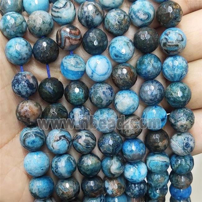 Natural Crazy Agate Beads Faceted Round Blue Dye