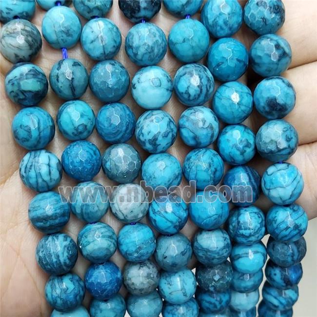 Blue Map Jasper Beads Dye Faceted Round